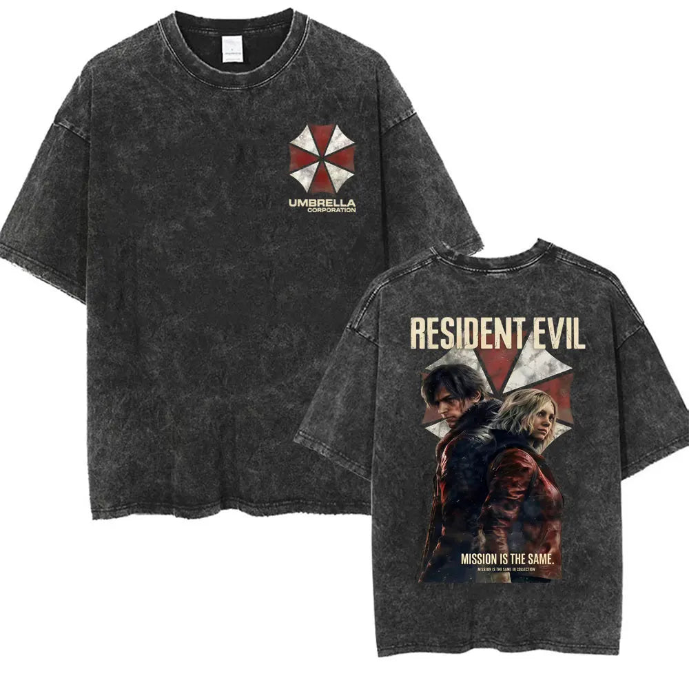 Limited Resident Evil Requiemm Anime T Shirt Men's Clothing Gothic Vintage Washed T Shirts Summer Tops O-Neck T-shirt Streetwear