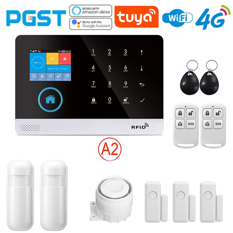 PGST latest version alarm system, WiFi, 4G, Tuya smart home security alarm, Alexa intelligent voice control, APP push function