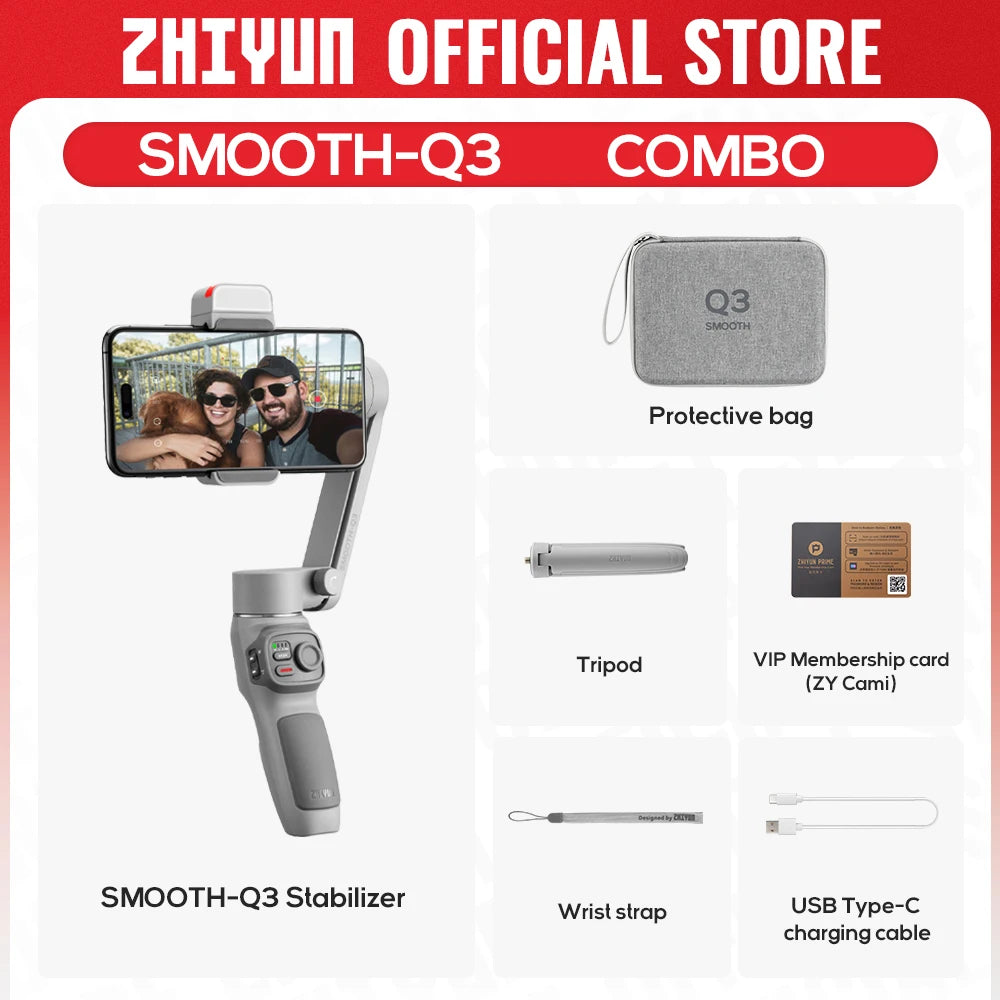 ZHIYUN Official SMOOTH Q3 3-Axis Smartphone Gimbal Handheld Foldable Stabilizer With Fill Light Auto Tracking for IPhone/Android