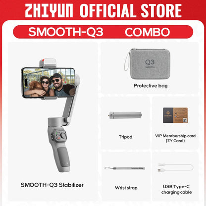 ZHIYUN Official SMOOTH Q3 3-Axis Smartphone Gimbal Handheld Foldable Stabilizer With Fill Light Auto Tracking for IPhone/Android