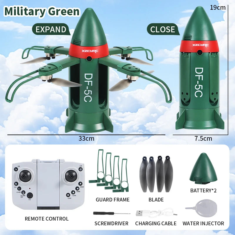 DF-5C Rocket Drone Brushless Motor Flame Spray LED Lights 2.4G RC Foldable One Key Takeoff Landing Headless Mode Kids Toy