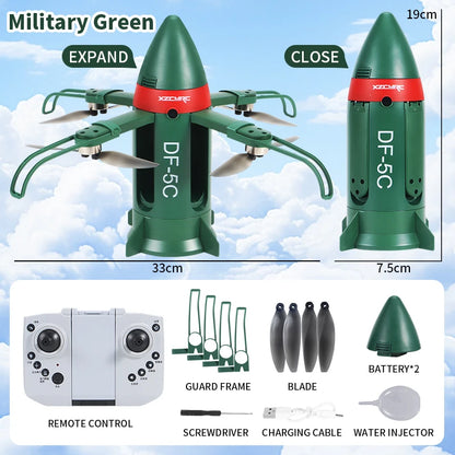 DF-5C Rocket Drone Brushless Motor Flame Spray LED Lights 2.4G RC Foldable One Key Takeoff Landing Headless Mode Kids Toy