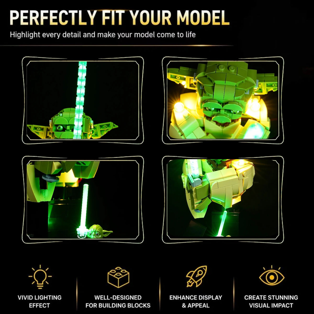Hprosper 5V LED Light for Star Wars Yoda Bust 75438 Decorative Lamp With Battery Box (Not Include Lego Building Blocks)