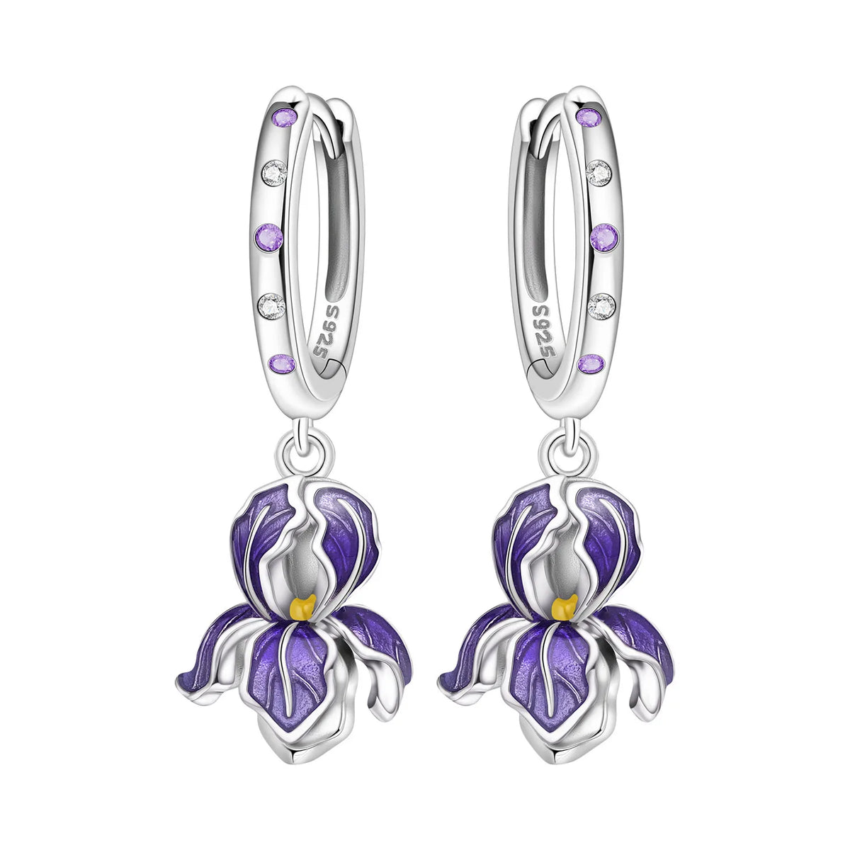 Orstarry Original 925 Sterling Silver Blue Iris Flower Earrings Women Hoop Earring Anniversary Jewelry Trendy Gifts