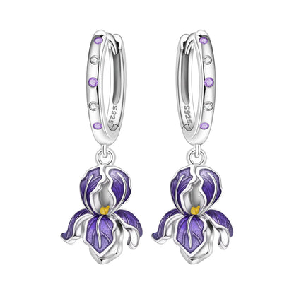 Orstarry Original 925 Sterling Silver Blue Iris Flower Earrings Women Hoop Earring Anniversary Jewelry Trendy Gifts