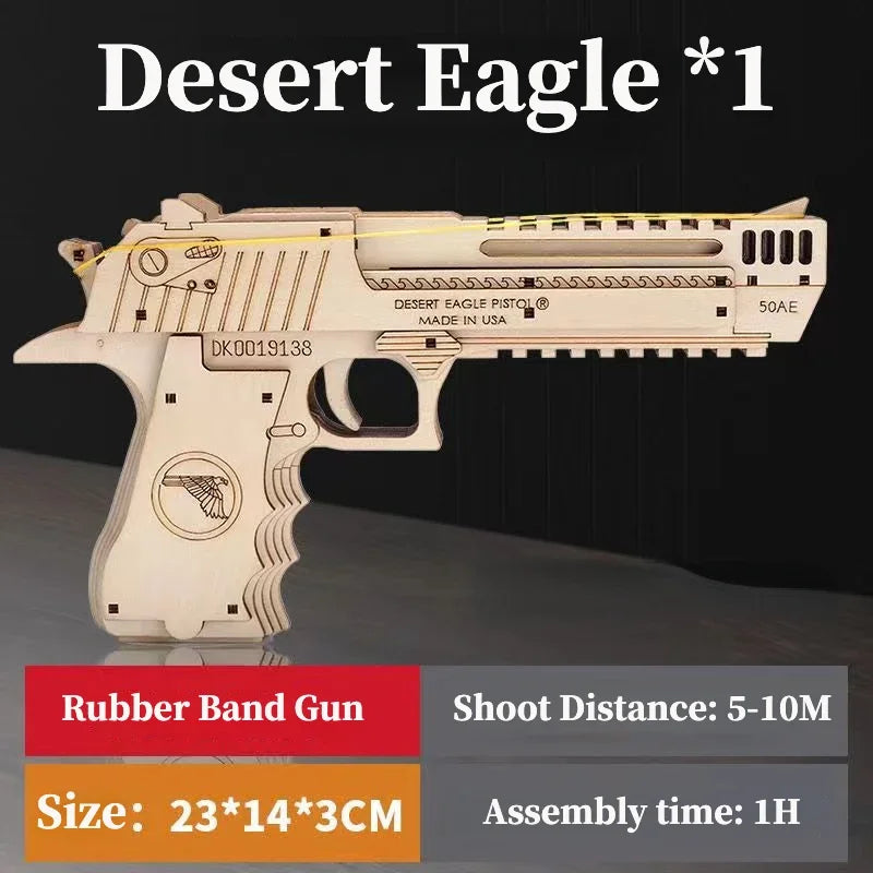 3D Wooden Mechanical Guns Shooting Models Building Block Assemble Outdoor Sport Puzzle Toy for Children Creative Gift