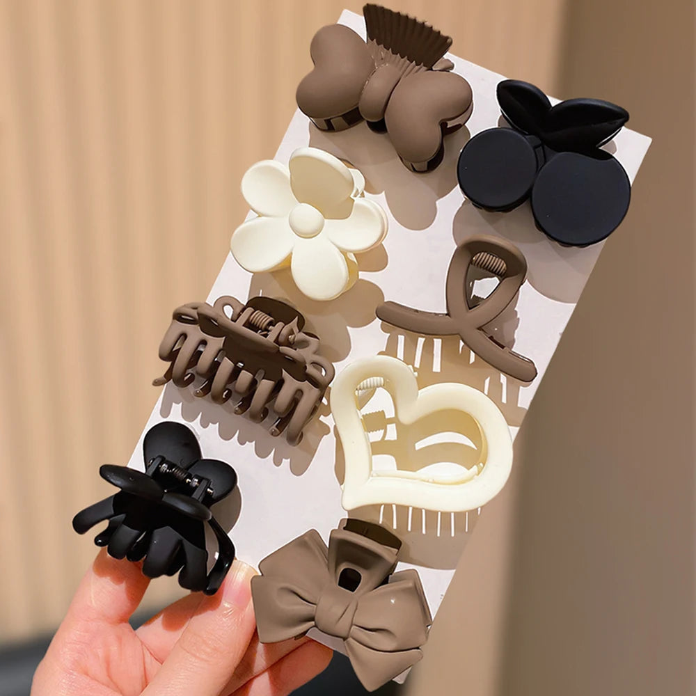 8-Piece Girls Hair Claw Set Bow Flower & Heart Shapes Fashionable Hair Clips for Daily Casual Wear Cute Girl Hair Accessories