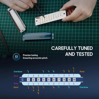 CONJURER 10 Holes Diatonic Harmonica WH1005BS BLUESTORM in 12 Keys for Professionals, Adults, Beginners and Gifts