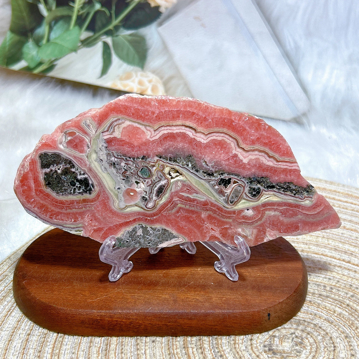 Healing Natural Crystal Rare Argentina Rhodochrosite Large Slices Slab Ore Mineral Gemstones Ornament Home Decoration Gift