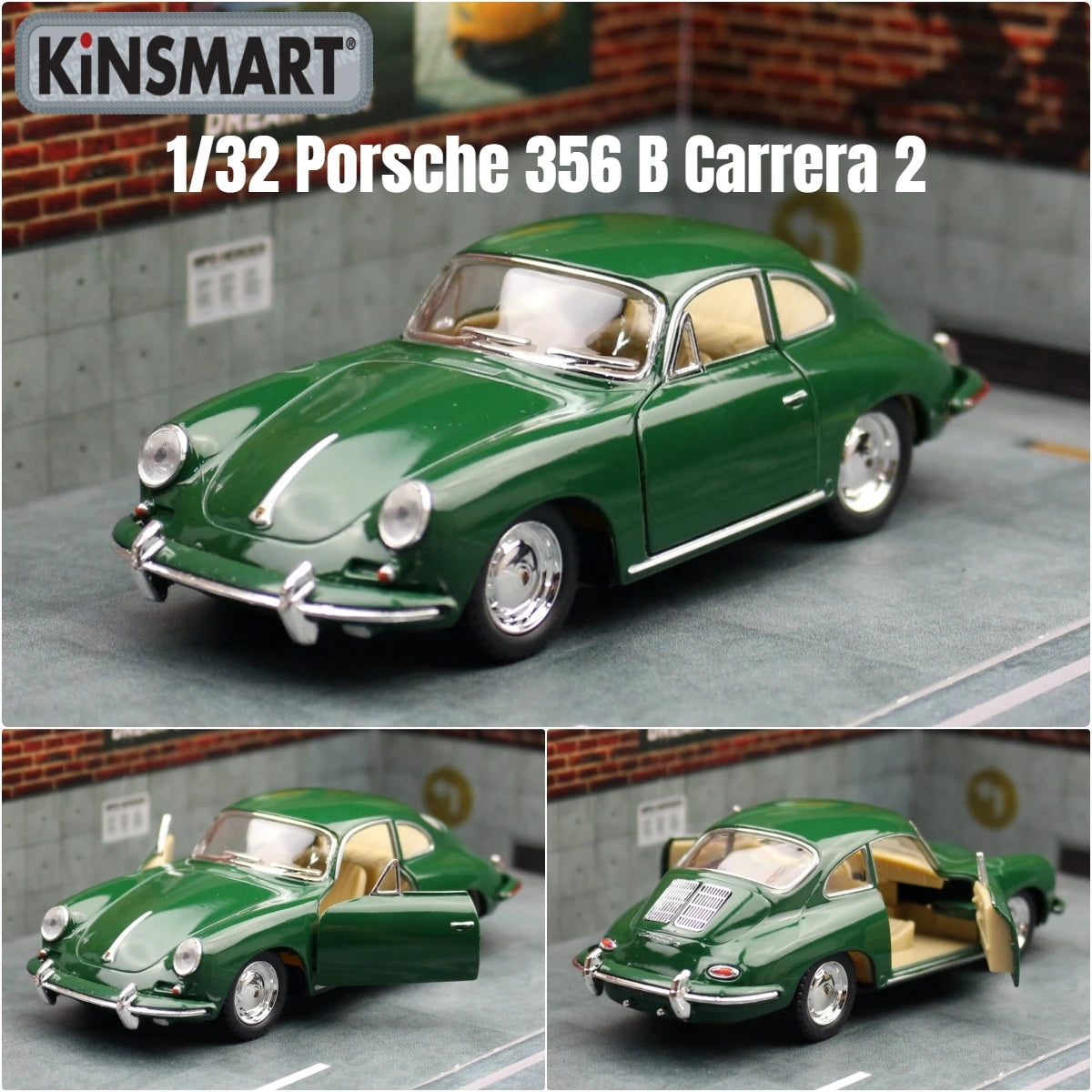 KiNSMART Toy Car Model 1/32 Porsche 356 B Carrera 2 Classical Diecast Miniature Vehicle Collection Gift For Children Boys Kid