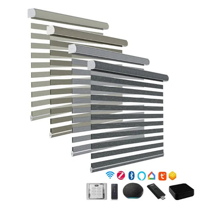 Customized Design Double-Layer Fabric Black 100%Light Waterproof Noise Reduction Motorized Cordless Zebra Blinds For Bedroom