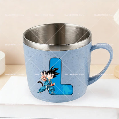 Dragons Ball 304 Stainless Steel Mouth Cup Goku Anime Kawaii Letter A-Z Coffee Milk Water Mug  Anti-scalding Camping Cups Gift