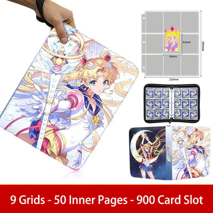 400pcs/900pcs Sailor Moon Card Album Book Folder 4/9 Card Slots Collections Zipper Double Pocket Zipper Card Binder Holder