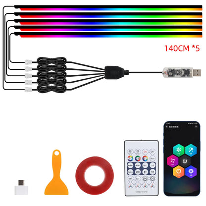 10 in 1 Car Interior Acrylic LED Ambient Lights 140cm 110cm For Tesla USB APP Remote Control RGB Symphony Atmosphere Lamp
