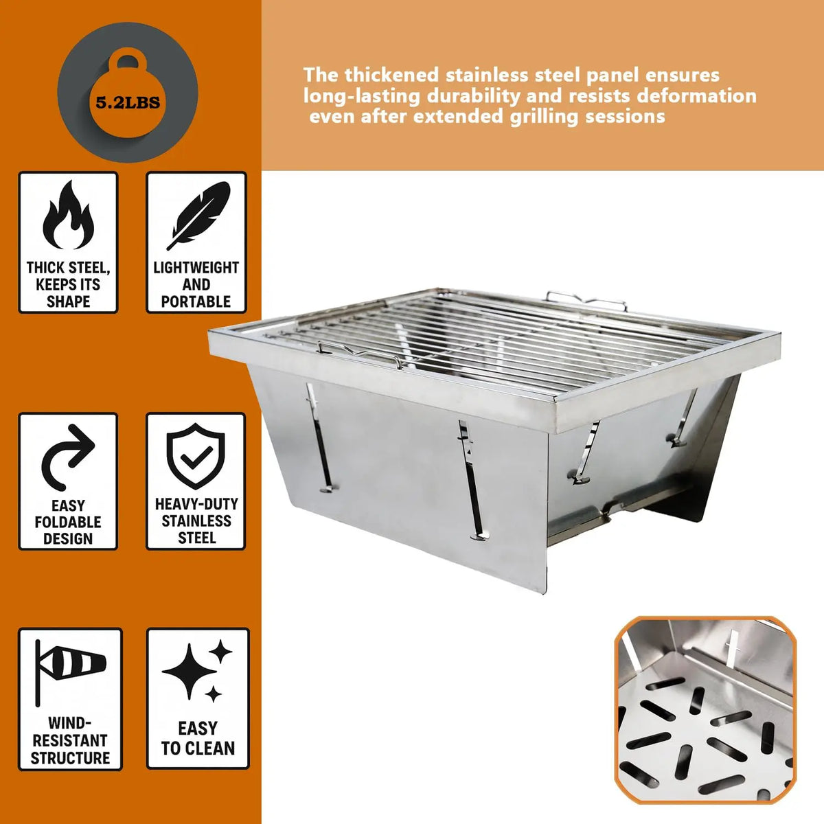 Pandatour Camping IGT 1unit Barbecue Grill Easy Equiped Folding Stainless Steel Barbecue Grill Removable Portable Hiking