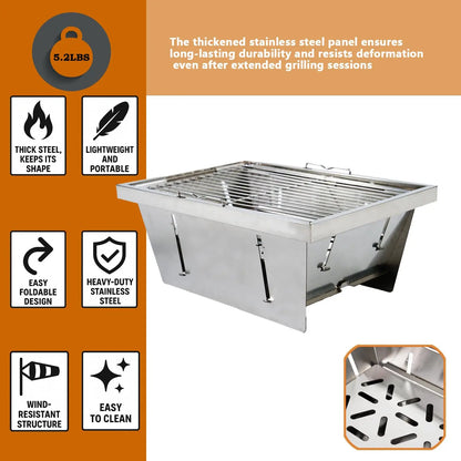 Pandatour Camping IGT 1unit Barbecue Grill Easy Equiped Folding Stainless Steel Barbecue Grill Removable Portable Hiking