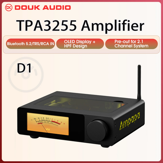 Douk Audio Ampapa D1 HiFi Stereo Bluetooth 5.2 Amplifier 2.0 Channel Home Audio Amp with Digital VU Meters HPF 300Wx2