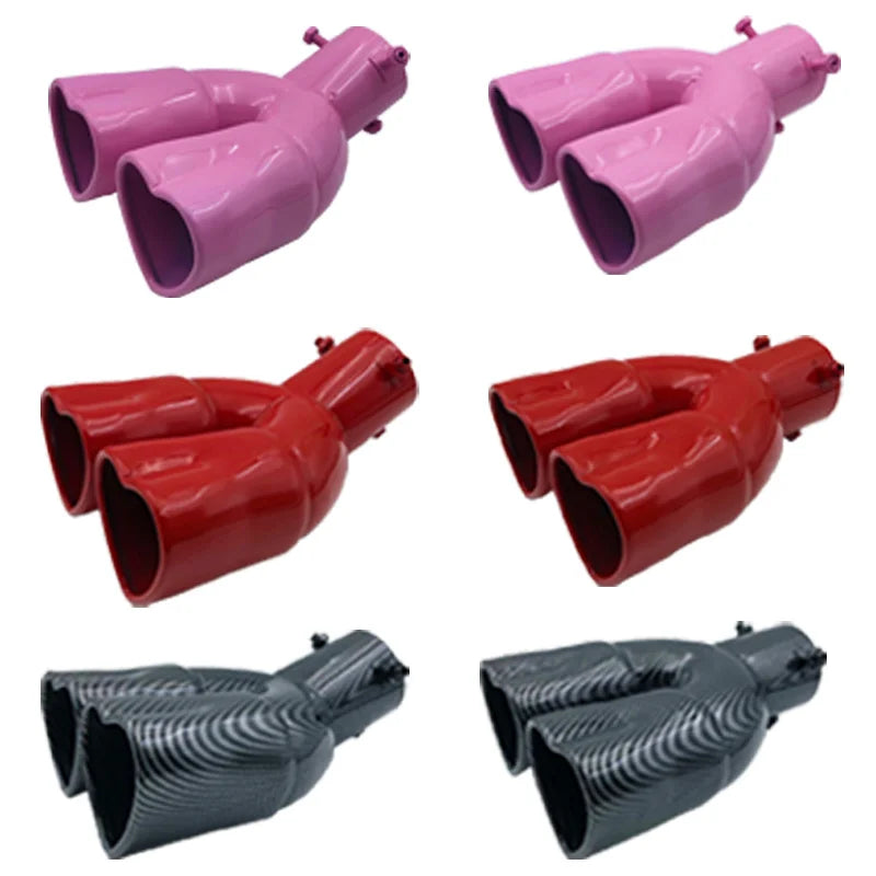 Car heart-shaped double row single row color car tail throat thickened stainless steel love bake blue exhaust pipe