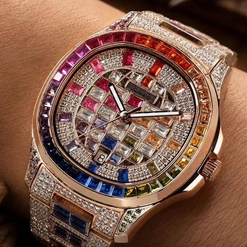 OBLVLO Men Automatic Watch 40mm Square Mechanical Wristwatch Waterproof Crystal Inlaid Dial & Strap Sapphire Mirror Luminous