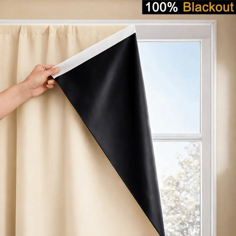 1 PCS of 100% Blackout Curtain, Non Perforated Magic Tape Self-Adhesive Curtain, Heat-Insulating Blackout Bedroom Curtain