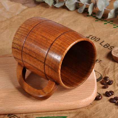 320ml Handcrafted Wooden Coffee Mug Natural Drinkware Cup Vintage Solid Wood Beer Mug with Handle Eco-Friendly Cup