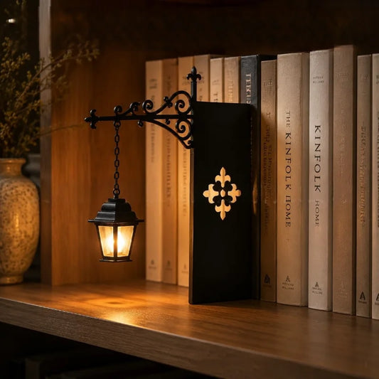 Retro Hanging Street Lamp Wall Decor, Black Metal Scroll Mount LED Night Light Gothic Vintage Wall Lantern Ornament Book Light