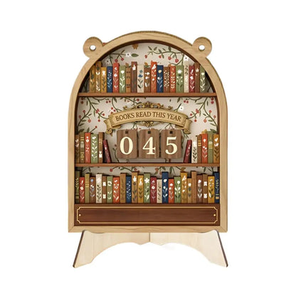 Wooden Book Reading Counter Vintage Year Tracker Multi-Purpose Bookshelf Ornament Home Office Gift for Reading Enthusiast