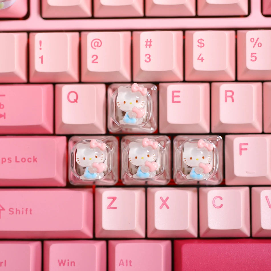 4pcs Transparent Hello Kitty Keycaps for Cherry Mx Switch Mechanical Gamer Keyboard Cute Backlit RGB Keycap Pink WASD Key Caps