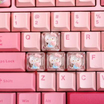 4pcs Transparent Hello Kitty Keycaps for Cherry Mx Switch Mechanical Gamer Keyboard Cute Backlit RGB Keycap Pink WASD Key Caps