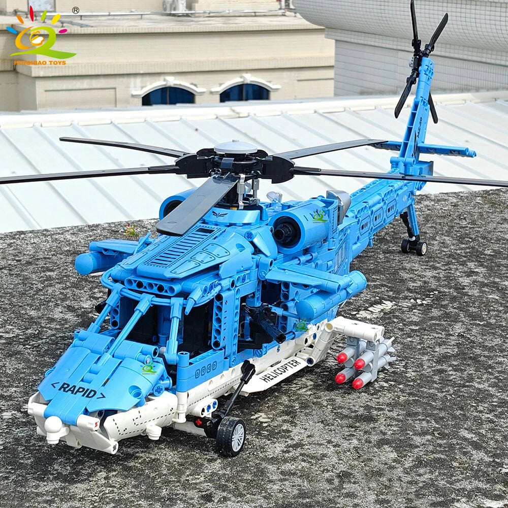 HUIQIBAO 1389PCS Military Helicopter Gunship Building Block Set for Children Airplane Bricks Toy Brick Home Decor.