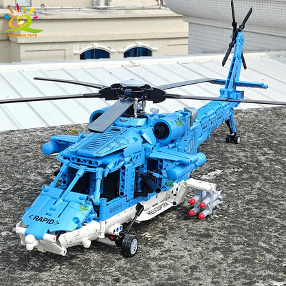 HUIQIBAO 1389PCS Military Helicopter Gunship Building Block Set for Children Airplane Bricks Toy Brick Home Decor.