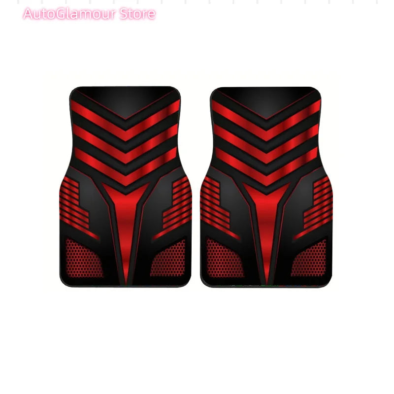 2pcs/4pcs Red And Black V Sport Style Theme Car Floor Mats, Universal Car Interior Mats, Durable Polyester Fiber, Suitable for A