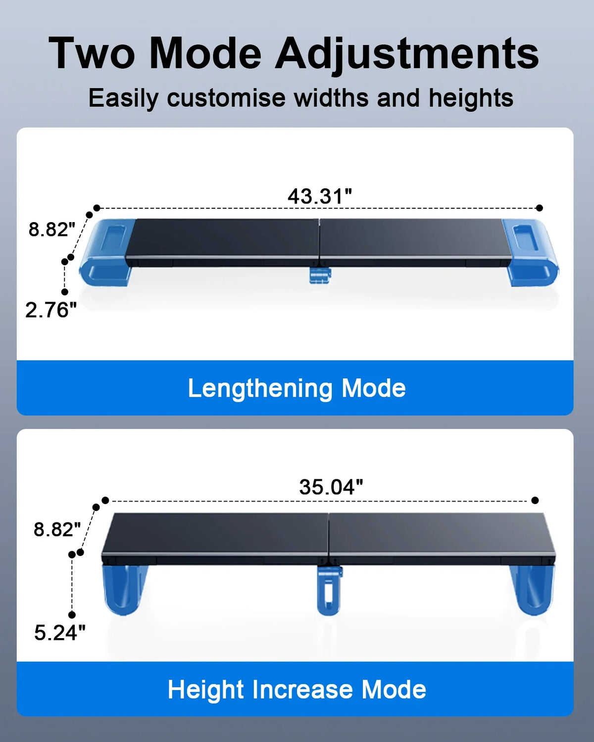 Eary Dual Monitor Stand Riser Length Adjustable Laptop Monitor Desktop Organizer Stand with Phone Tablet Holder for Home Office