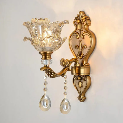 European Style Retro Crystal Glass Wall Lamp Dual Head Living Room Bedroom Bedside Lamp Corridor Corridor Wall Lamp