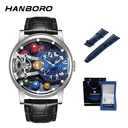 Starry Sky Watch Men's Skeleton Automatic Mechanical Luxury Constellation Stainless Steel Stereoscopic Night Light Waterproof