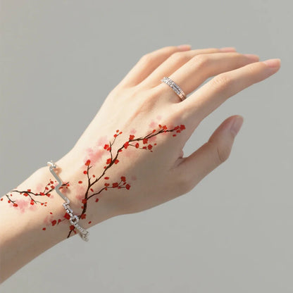 6 Sheets Waterproof Flower Temporary Tattoos for Women - Elegant Plum Blossom Peach Floral Fake Tattoo Stickers for Wrist Chest
