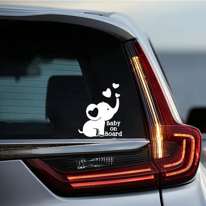 Creative Car Reflective Sticker Baby on Board, Elephant Window Decoration, Car Sticker, Essential for Mother and Baby, Safety Reminder, Laptop Sticker