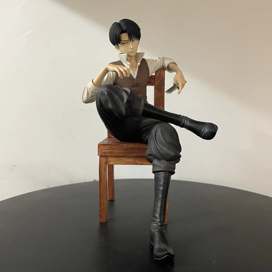 Attack On Titan Levi Ackerman Sitting Figure With Chair Boxed Anime Collectible Desktop Pc Case Tabletop Ornament For Gifts