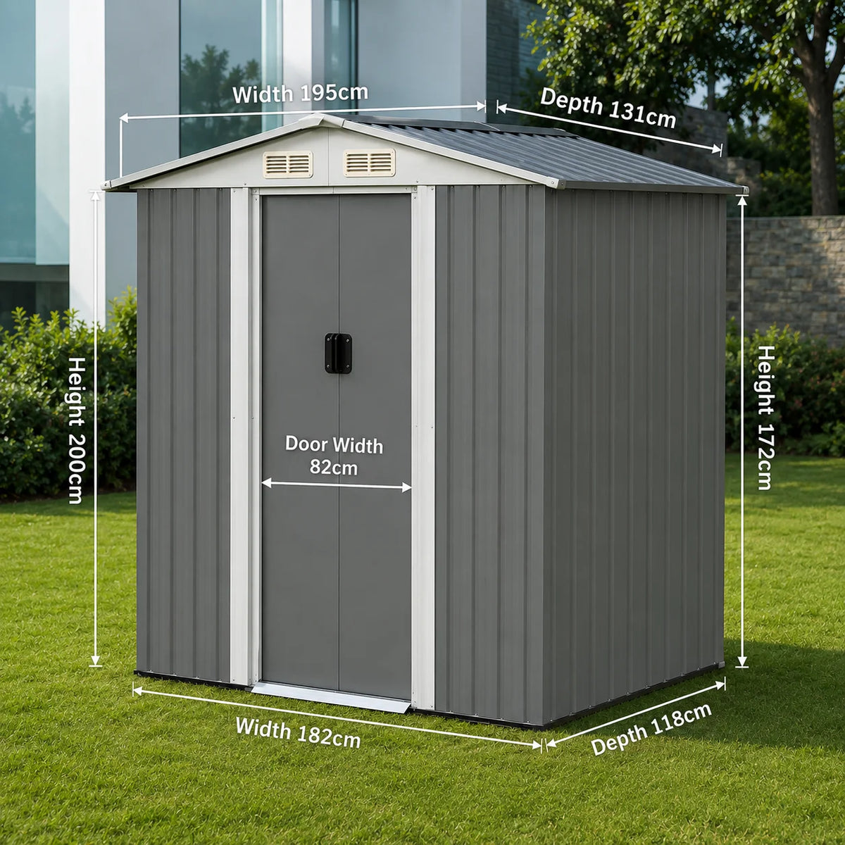 Outdoor Steel Storage Shed Garden Tool Storage House Lockable Door Waterproof Rust Resistant Backyard Patio Utility Building