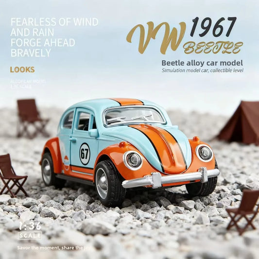 1 36 Scale Vintage Gulf Beetle Diecast Alloy Car Model Toy Kids Desktop Office Decor Collectible