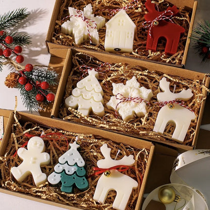3pcs Gingerbread Man Elk Pine Snowflake Scented Candle Silicone Mold DIY Winter Home Resin Gypsum Decor Handmade Christmas Gifts