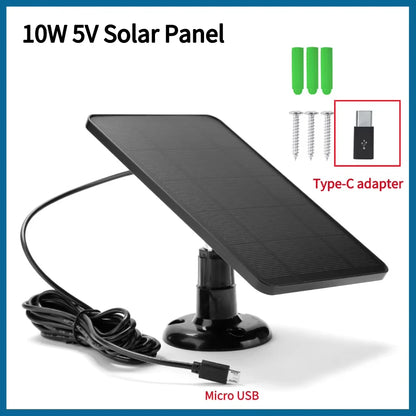 10W 5V Solar Panel 2in1 Micro USB+Type-C Solar Panels Outdoor Solar Cells Chargerfor Security Camera/Small Home Light System