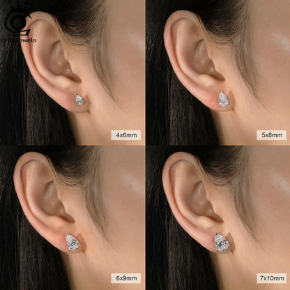 ORSA JEWELS 925 Sterling Silver Stud Earrings with Water Drop Cut Zirconia Stone, Elegant and Timeless Jewelry for Women LZE02