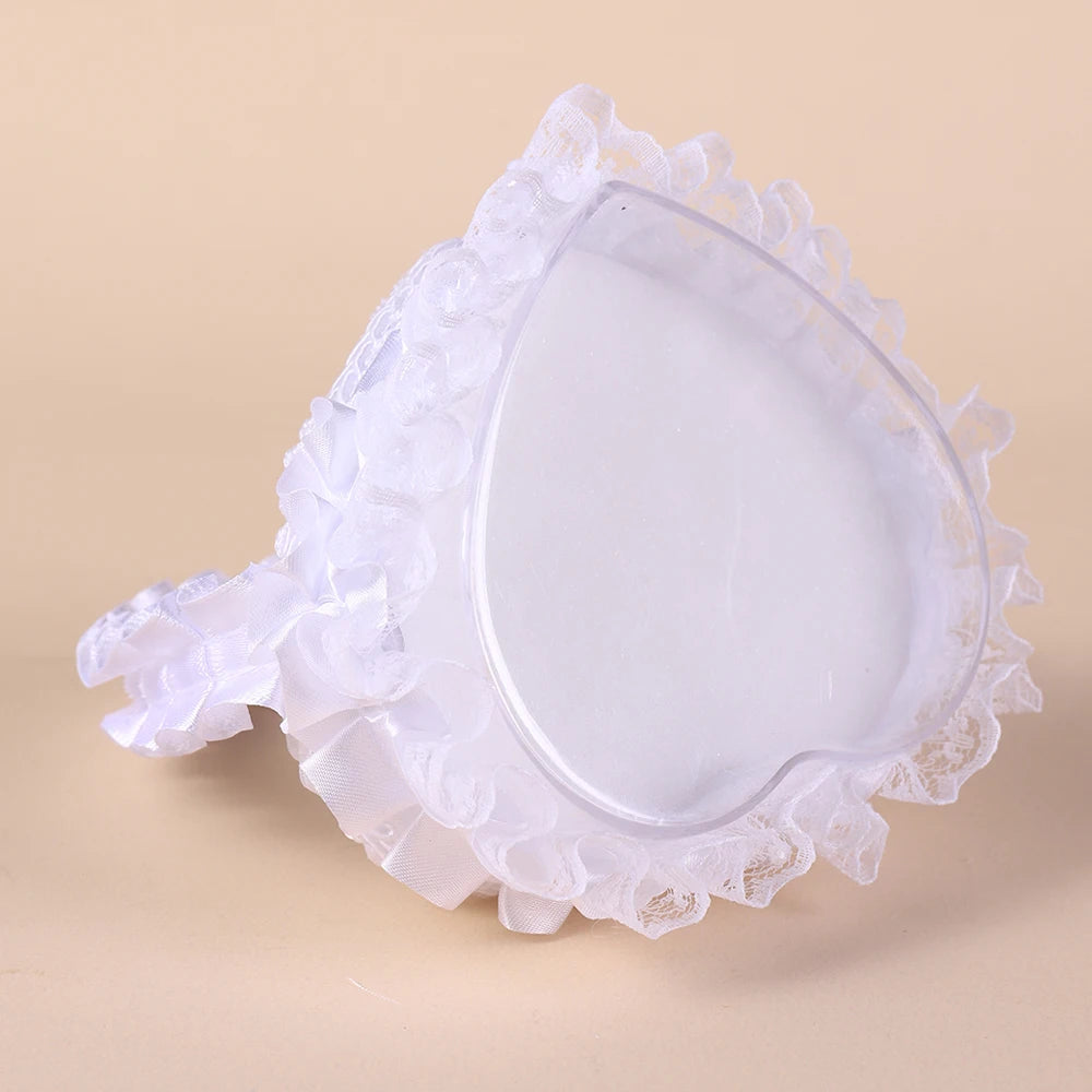 White Lace Heart Shaped Wedding Ring Box with Handle, Bridal Ring Bearer Pillow Box for Ceremony, Engagement Ring Holder Gift