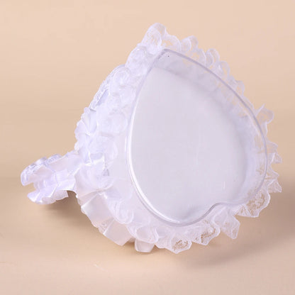 White Lace Heart Shaped Wedding Ring Box with Handle, Bridal Ring Bearer Pillow Box for Ceremony, Engagement Ring Holder Gift