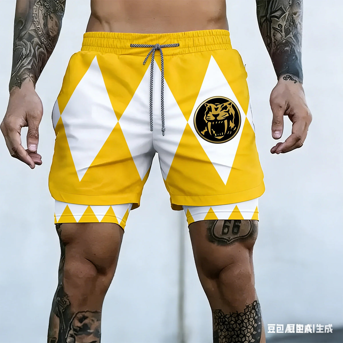 Bandai Periphery Power Rangers Men's Double Layer 2-In-1 Performance Gym Shorts Summer Quick-Dry Comfy Lightweight Beach Shorts