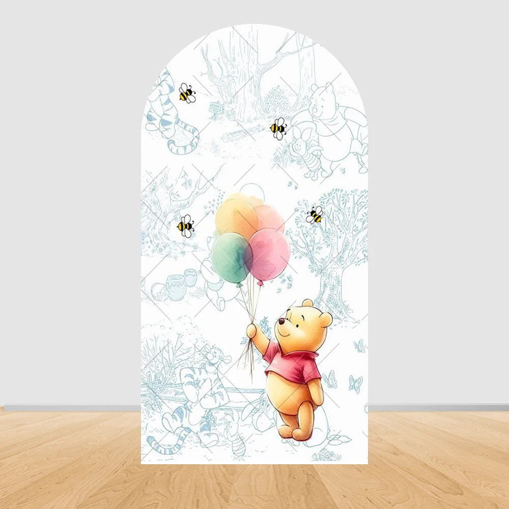 Winnie The Pooh Arch Backdrop Cover Elastic Fabric Newborn Baby Birthday Party Supplies Birthday Party Photo Studio Decoration