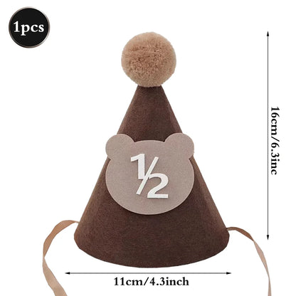Cute Bear Kids 1st Birthday Hat Thick Non-woven Cute Bear Felt Birthday Banner Ball String Baby Shower Party Decoration Supplies
