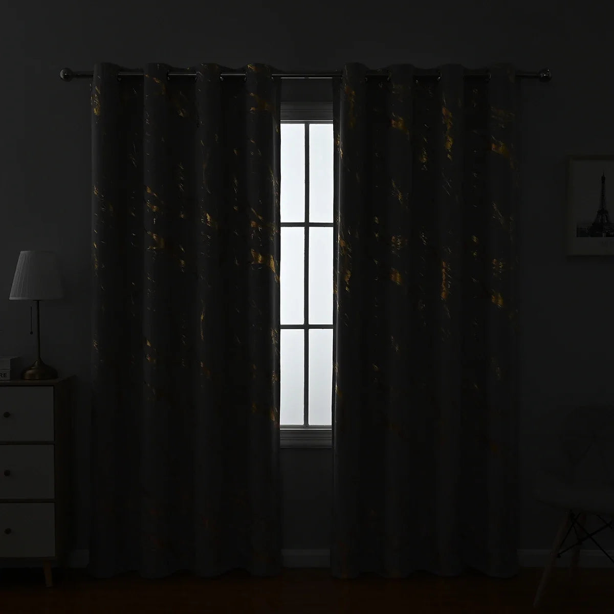 1pc Modern Marble Printed Curtain with Silver Stamping, One Panel High-Precision Curtain, Living Room, Bedroom Curtains