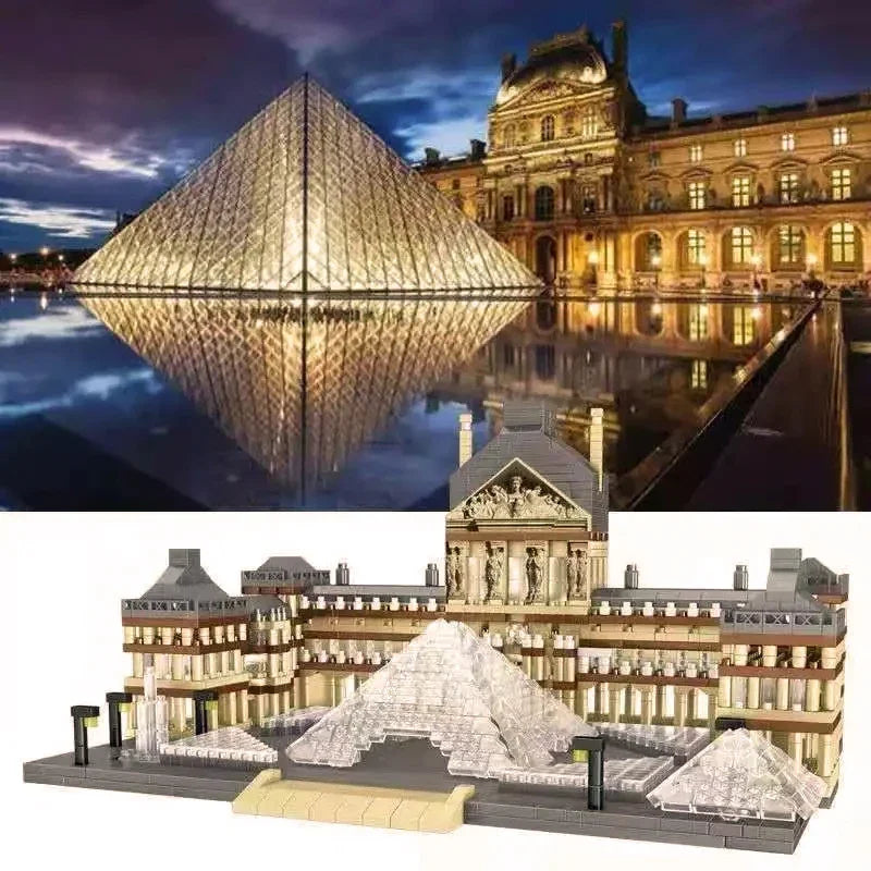 3377PCS Louvre Model Building Blocks World Famous Attractions Architectural Model Bricks Desktop Deco Boys DIY Toys Holiday Gift